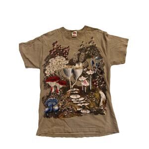 Vintage Mushrooms T-Shirt Size Medium Hanes 2003 Y2K Shrooms Fungus Double Sided